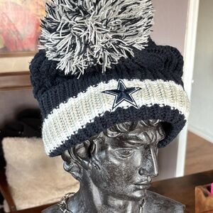 Navy and White Knit Beanie with Pom Pom